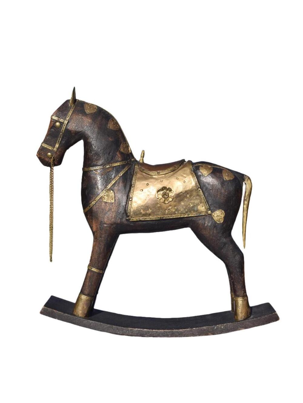 Brass & Copper Adorned Wooden Rocking Horse